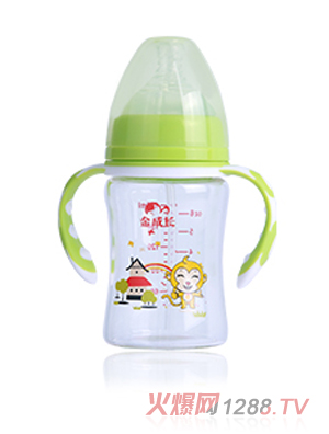 金成長(zhǎng)180ML 寬口晶鉆玻璃有柄自動(dòng)奶瓶