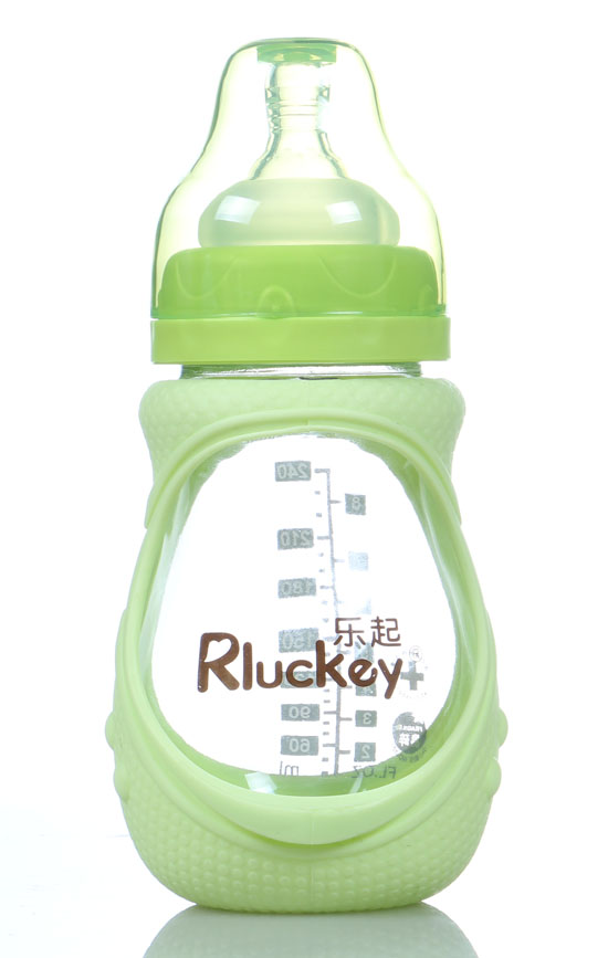 樂(lè)起240ml防摔玻璃奶瓶綠色不帶柄
