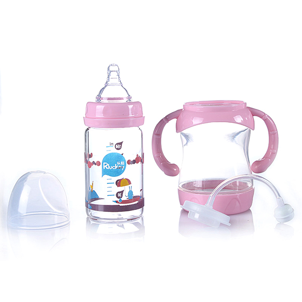 樂(lè)起Rluckey雙層防爆晶鉆玻奶瓶粉色150ML