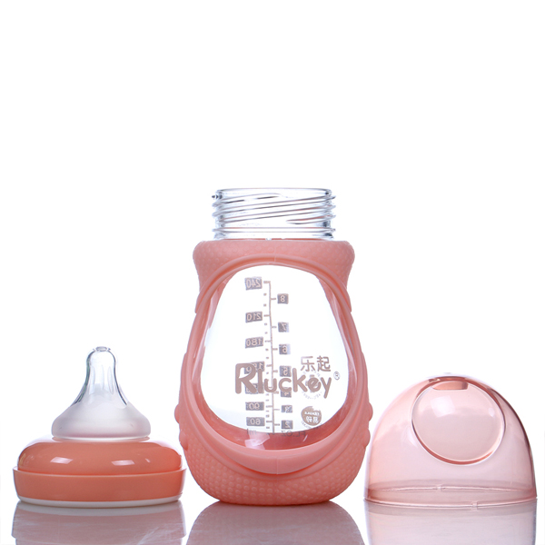 樂(lè)起防摔玻璃奶瓶240ml粉色